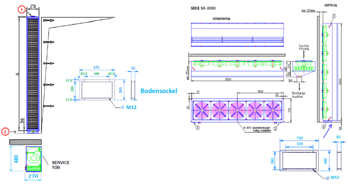 Схема подающей завесы и всасывающей на промышленные ворота высотой 2600 мм